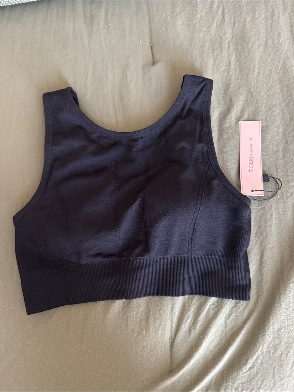 BCBGeneration Black High-Neck Seamless Sports Bralette